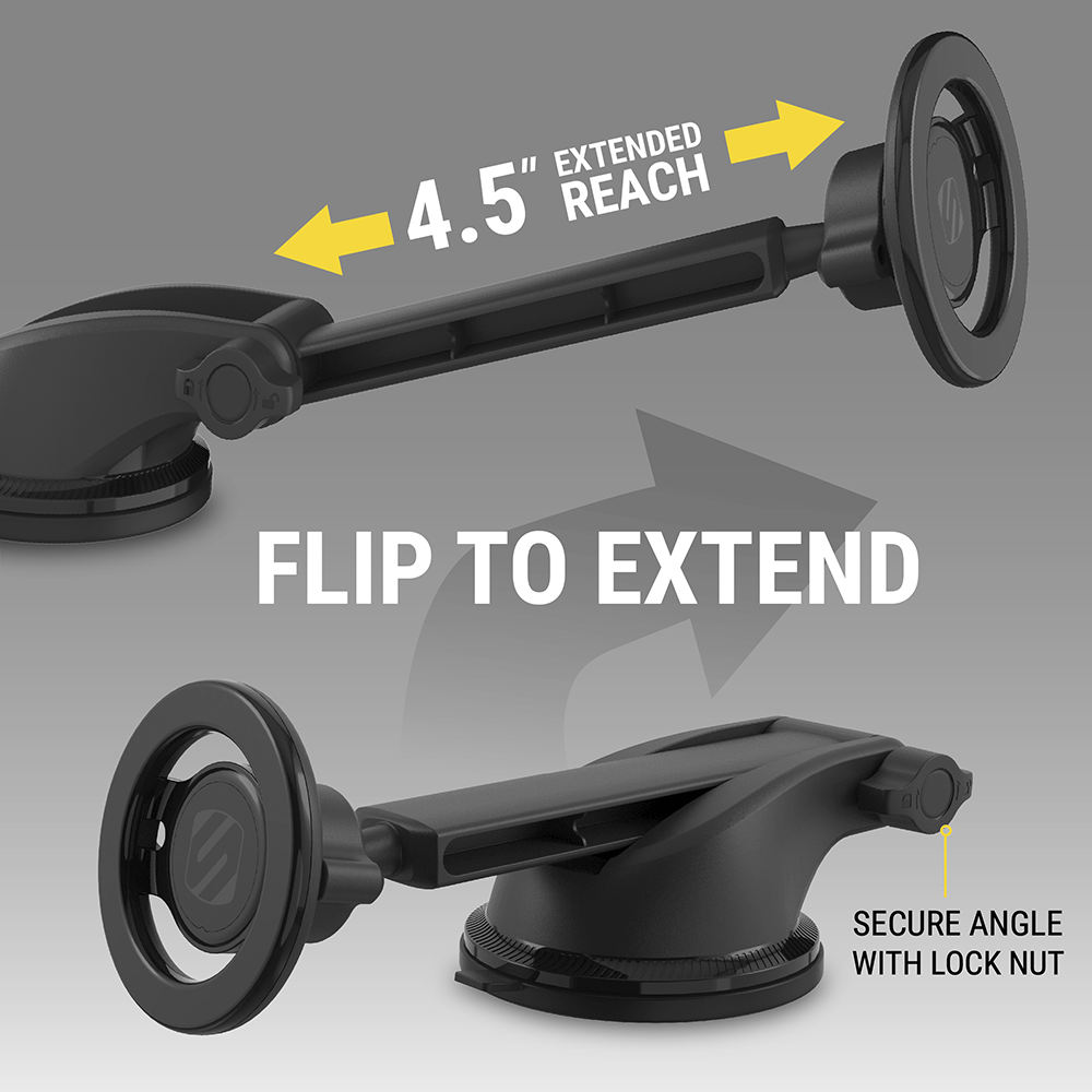 Flip to extend. 4.5 extended reach. secure angle with lock nut"
