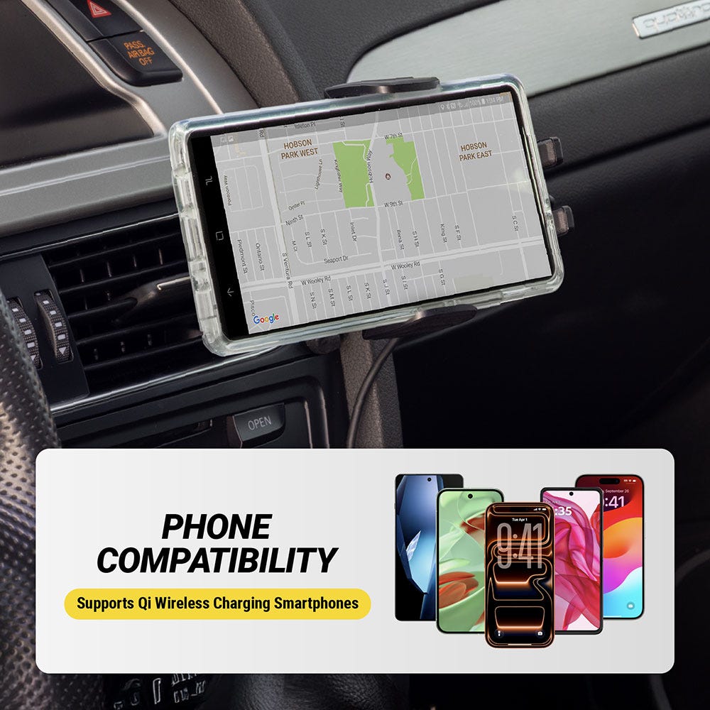 Phone compatibility: supports Qi wireless charging smartphones.