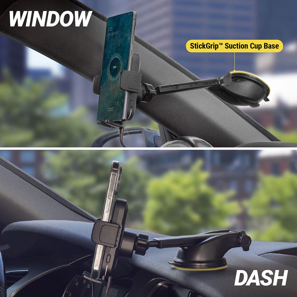 For window and dash. StickGrip suction cup base.