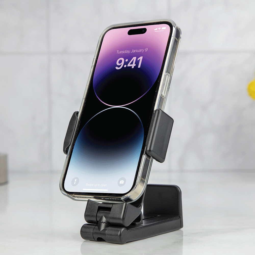 Universal Folding Phone Mount holding iphone