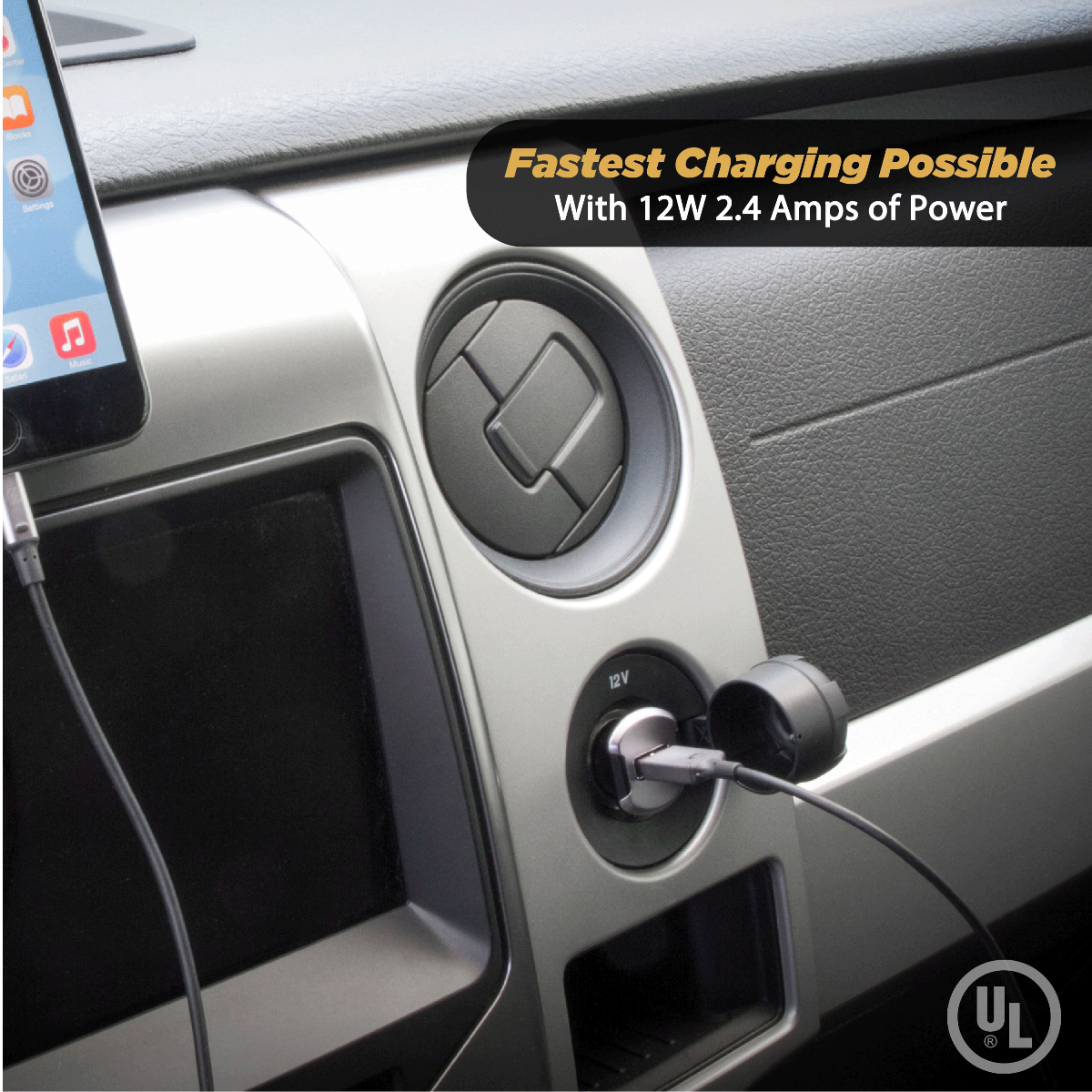Fastest charging possible with 12W 2.4 Amps of power.