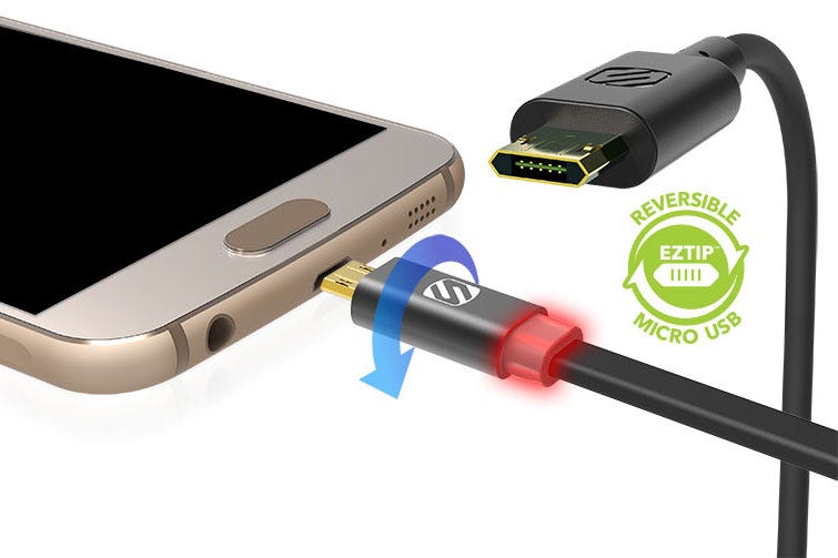 phone charging via reversible micro USB cable with EZTIP
