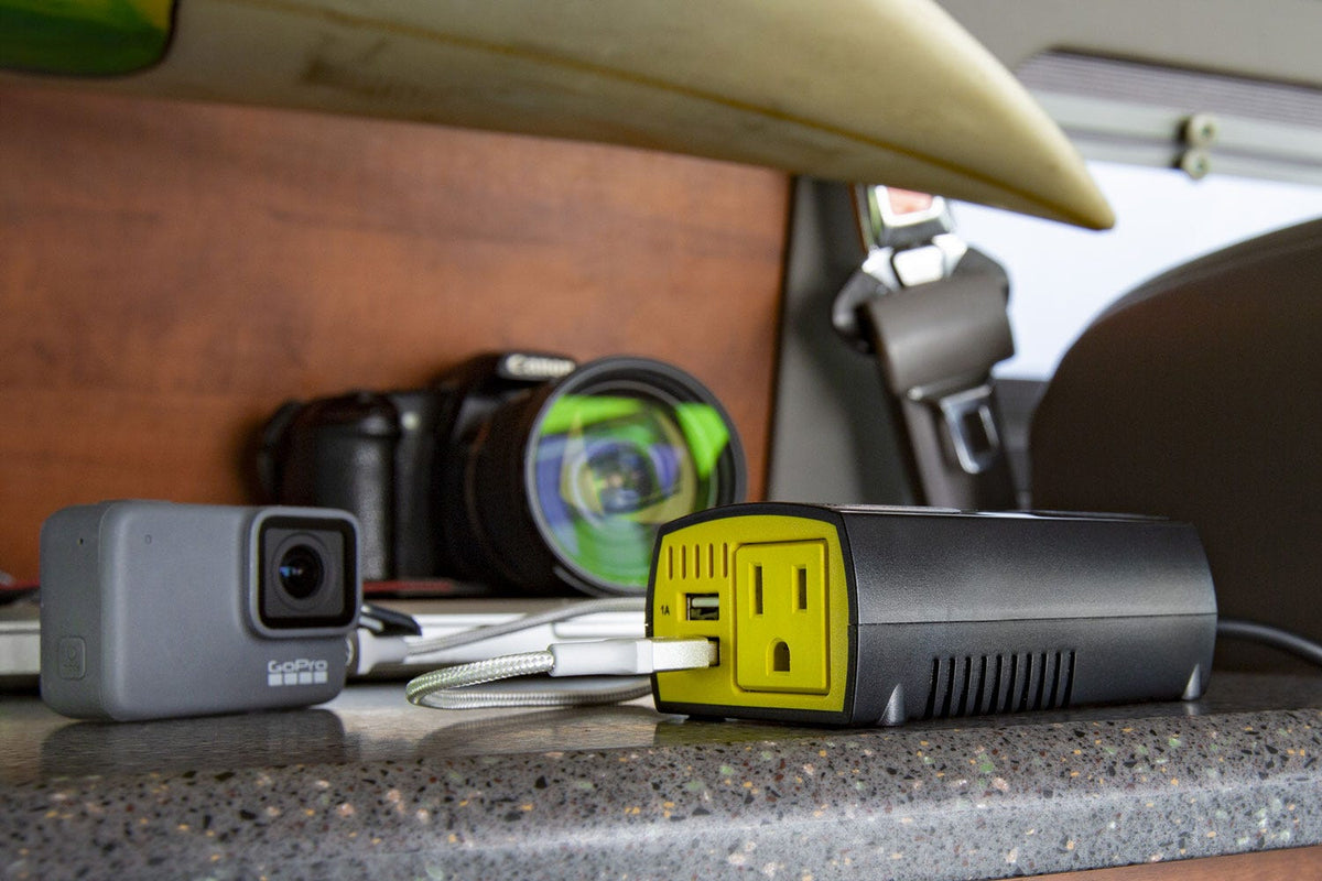 power inverter charginng GoPro camera via Scosche braided cable
