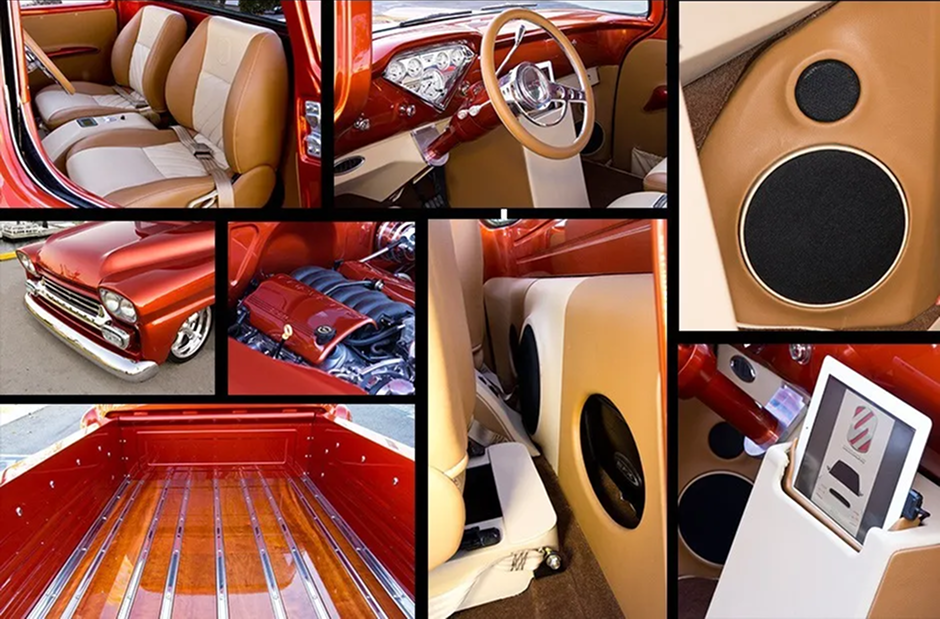 Collage of photos of the interior of a Chevy Apache