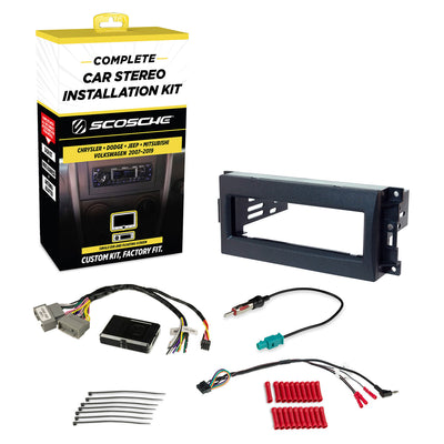 Single DIN Radio Installation Dash Kit Compatible with Select 2007-2019 Chrysler, Dodge, Jeep, Mitsubishi and VW Vehicles