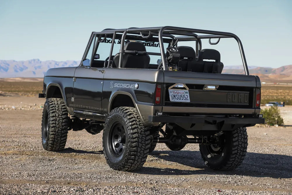 Back of 1974 Ford Bronco parked in the desert