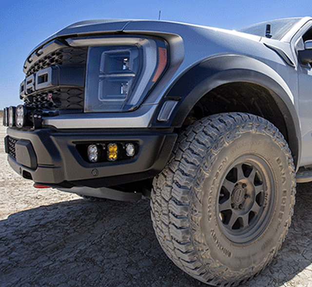 Side view of the front of a Ford F-150 Raptor