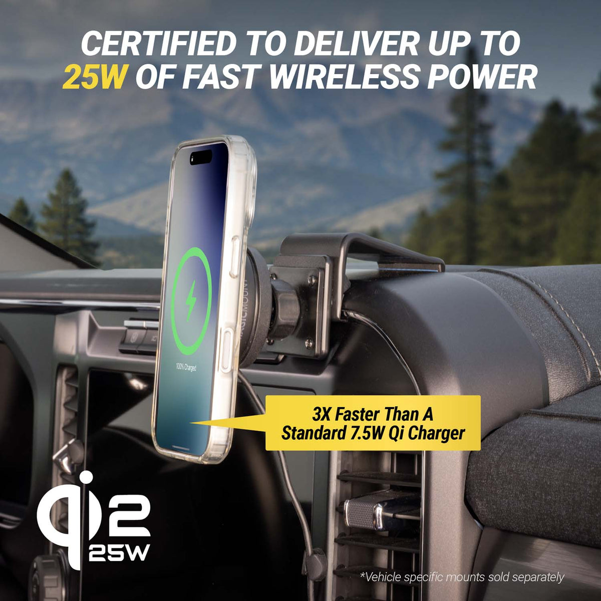 Certified to deliver up to 25W of fast wireless power. 3X faster than a standard 7.5W Qi charger. Qi2 25W