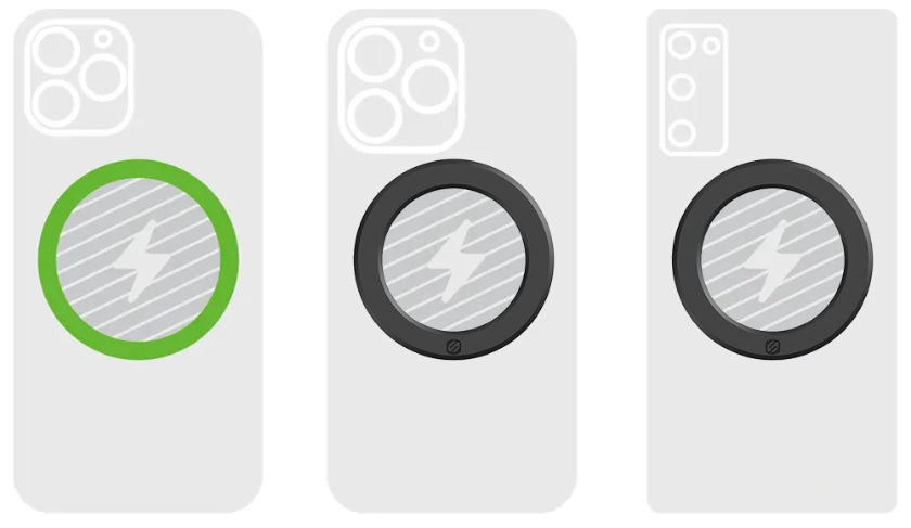 Graphic showing the placement of MagSafe magnets and MagicRing magnets on various phones