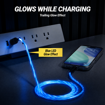 Glows while charging. Trailing Glow Effect.