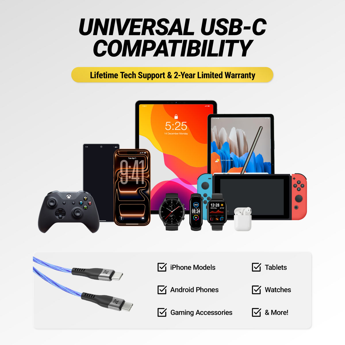 Universal USB-C Compatibility. Lifetime Tech Support & 2-Year Limited Warranty