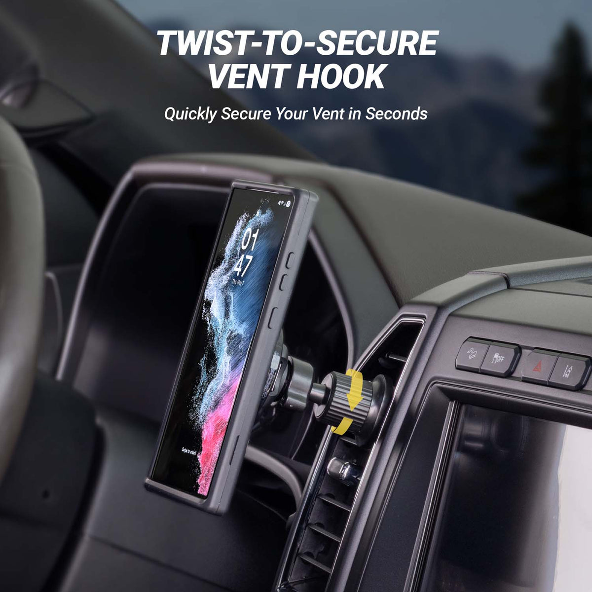 Twist to secure vent hook to quickly secure your vent in seconds