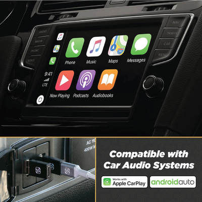 Compatible with car audio systems. Works with Apple carplay and androidauto