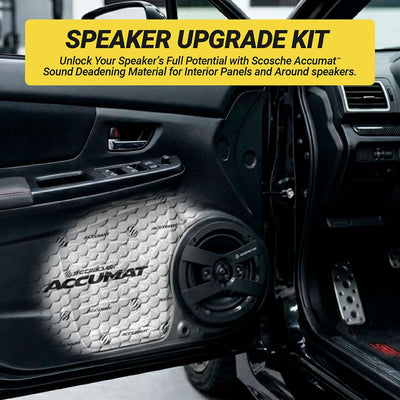 Speaker Upgrade Kit. Unlock Your Speaker’s Full Potential with Scosche Accumat™ Sound Deadening Material for Interior Panels and Around speakers.