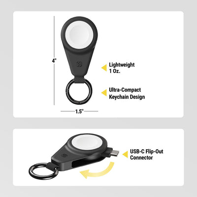 Measures 4 inches by 1.5 inches. Lightweight 1 oz. Ultra-compact keychain design. USB-C Flip-out connector.