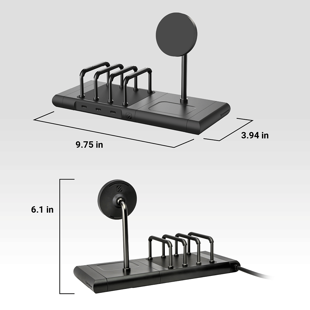 Base measures 9.75 by 3.94" by 6.1" high  "