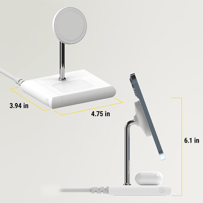 Base measures 3.94 x 4.75" and stand measures 6.1" tall"
