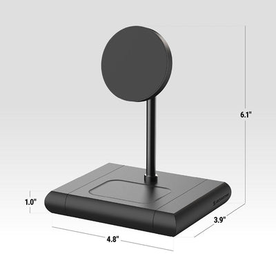Base measures 4.8 x 3.9" x 1.0". 6.1" tall overall"
