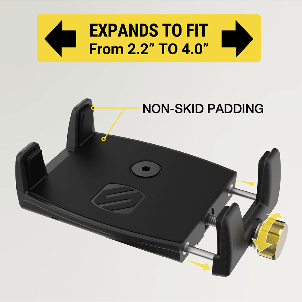 Expands to fit from 2.2 to 4.0 inches. Non-skid padding"
