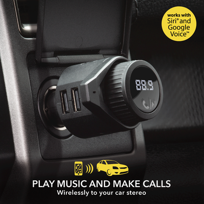 Play music and make calls wirelessly to your car stereo. Works with Siri and Google Voice.