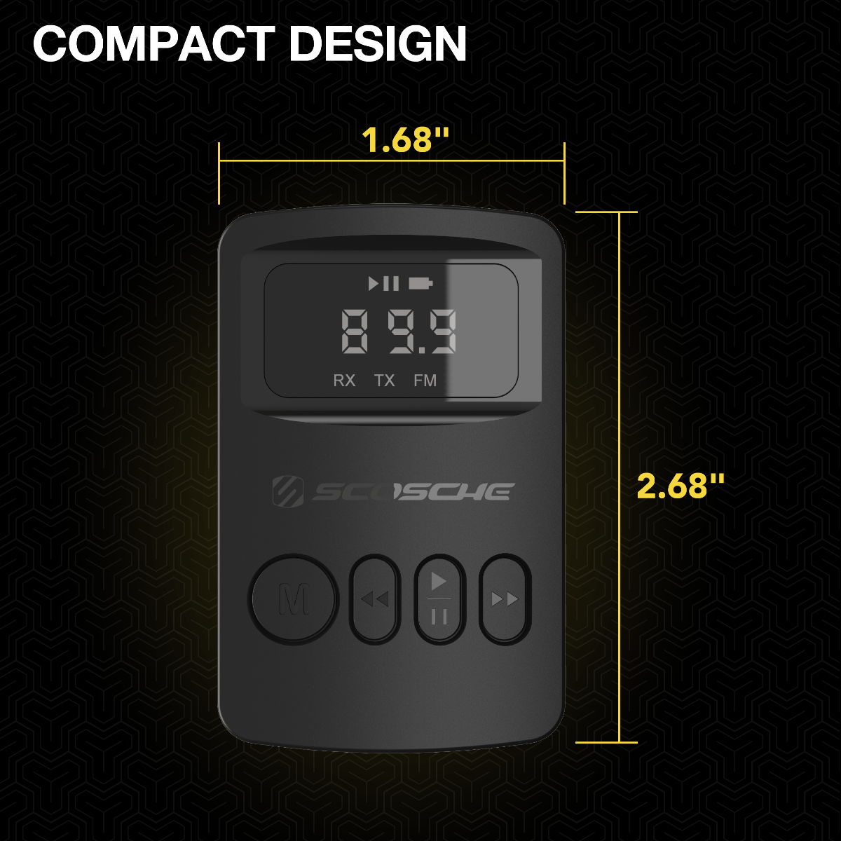 Compact design. 1.68 inches by 2.68 inches.