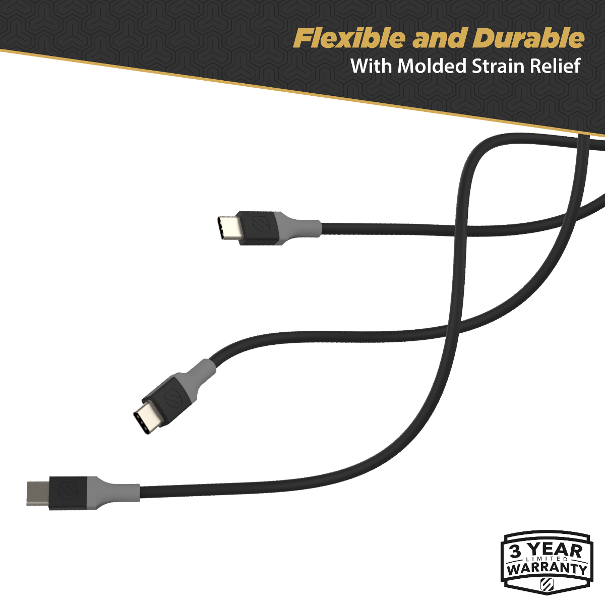 Flexible and Durable with molded strain relief.