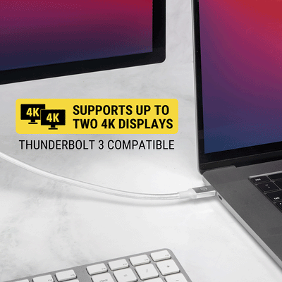 Supports up to two 4K displays. Thunderbolt 3 compatible