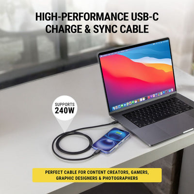 High-performance USB-C charge and sync cable. Supports 240 watts. Perfect cable for content creators  gamers  graphic designers & photographers