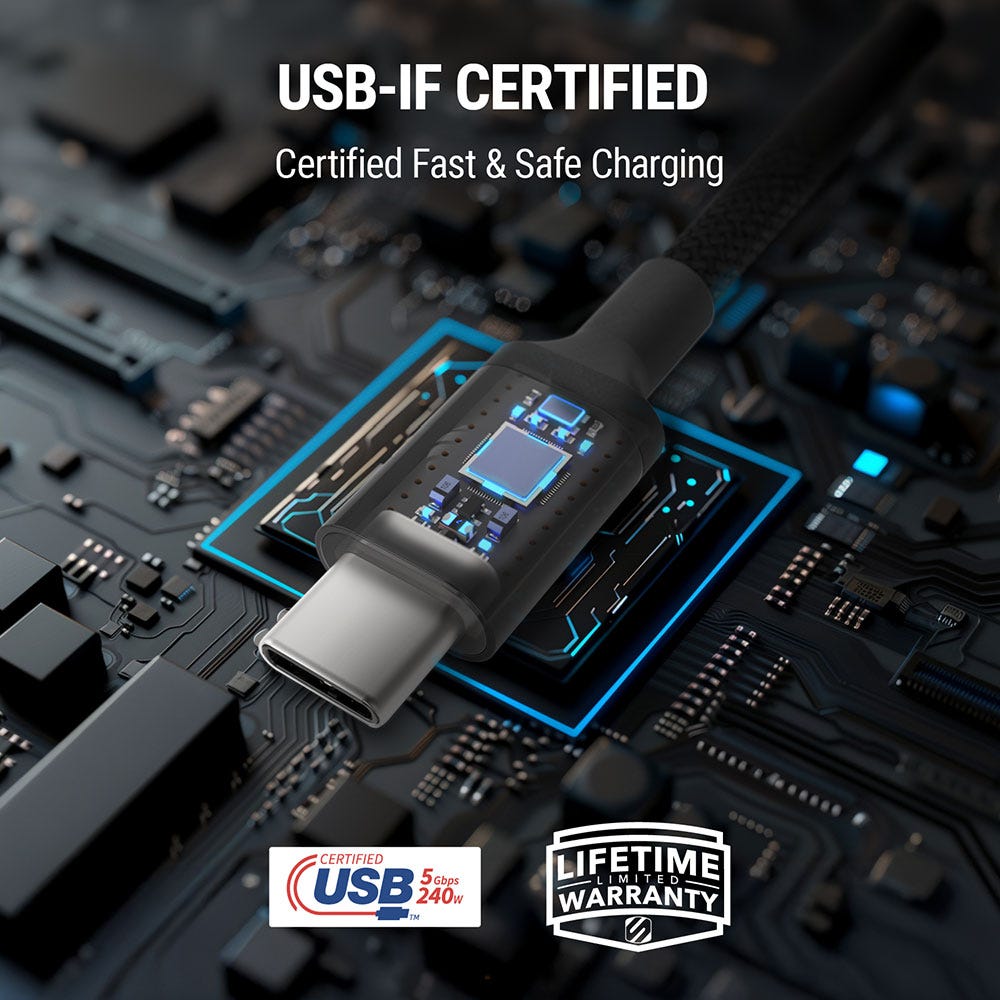 USB-IF Certified. Certified fast and safe charging. Certified USB 5gpbs  240 W. Limited lifetime warranty.