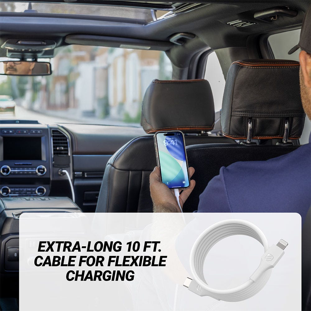 Extra-long 10 Ft. cable for flexible charging