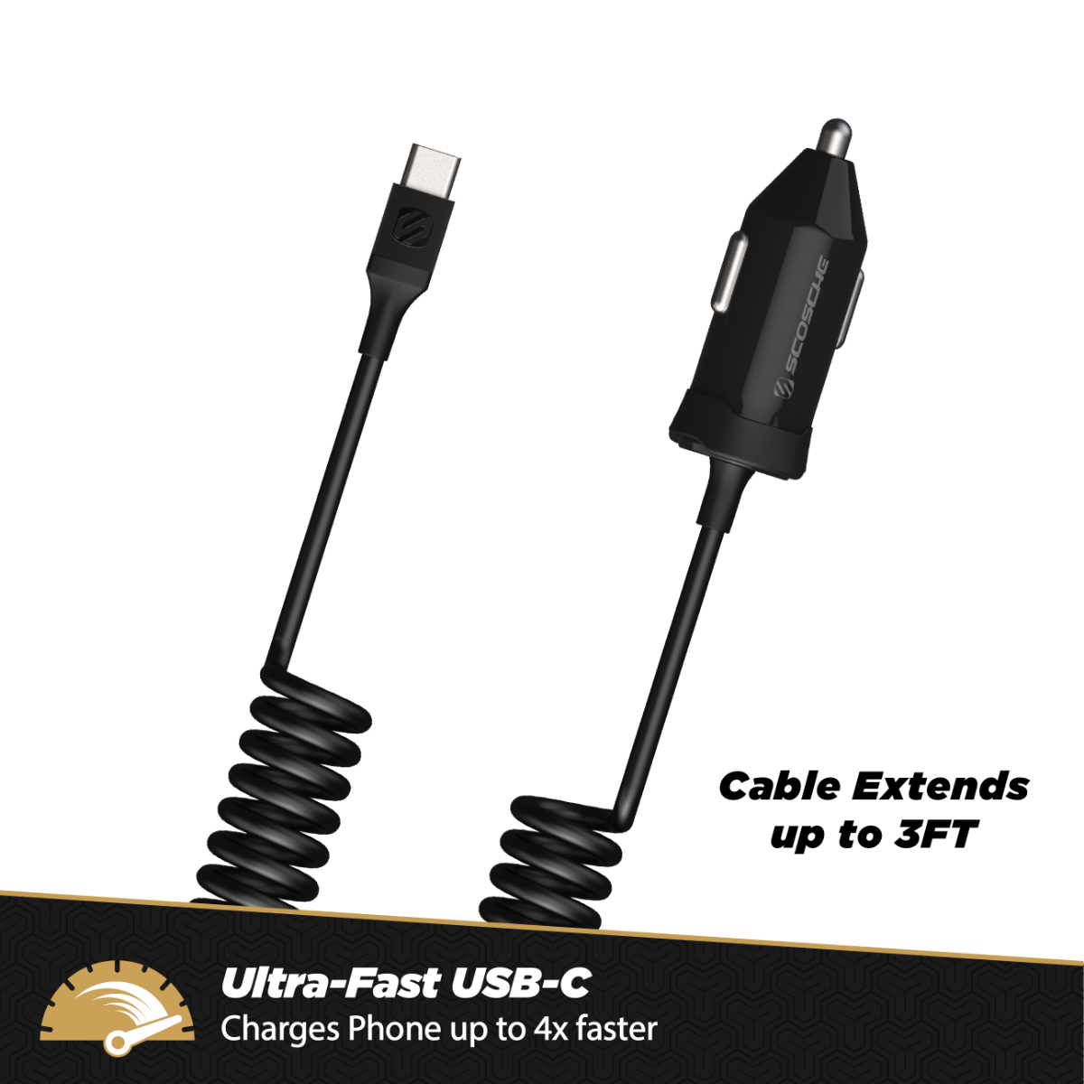 Cable extends up to 3 feet. Ultra-fast USB-C charges phone up to 4X faster.