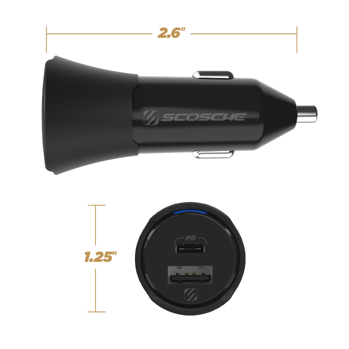 Measures 2.6 deep. Front measures 1.25" in diameter."