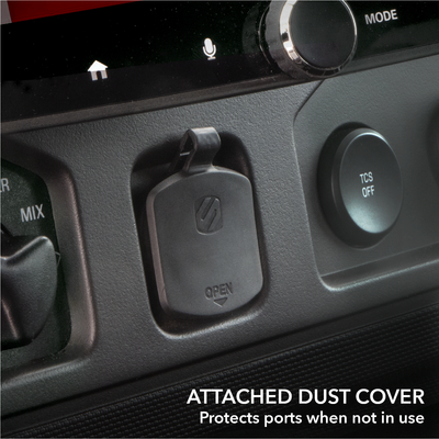 Attached dust cover protects ports when not in use.