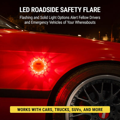 LED Roadside Safety Flare. Flashing and solid light options alert fellow drivers and emergency vehicles of your whereabouts. Woks with cars  trucks  SUVs and more