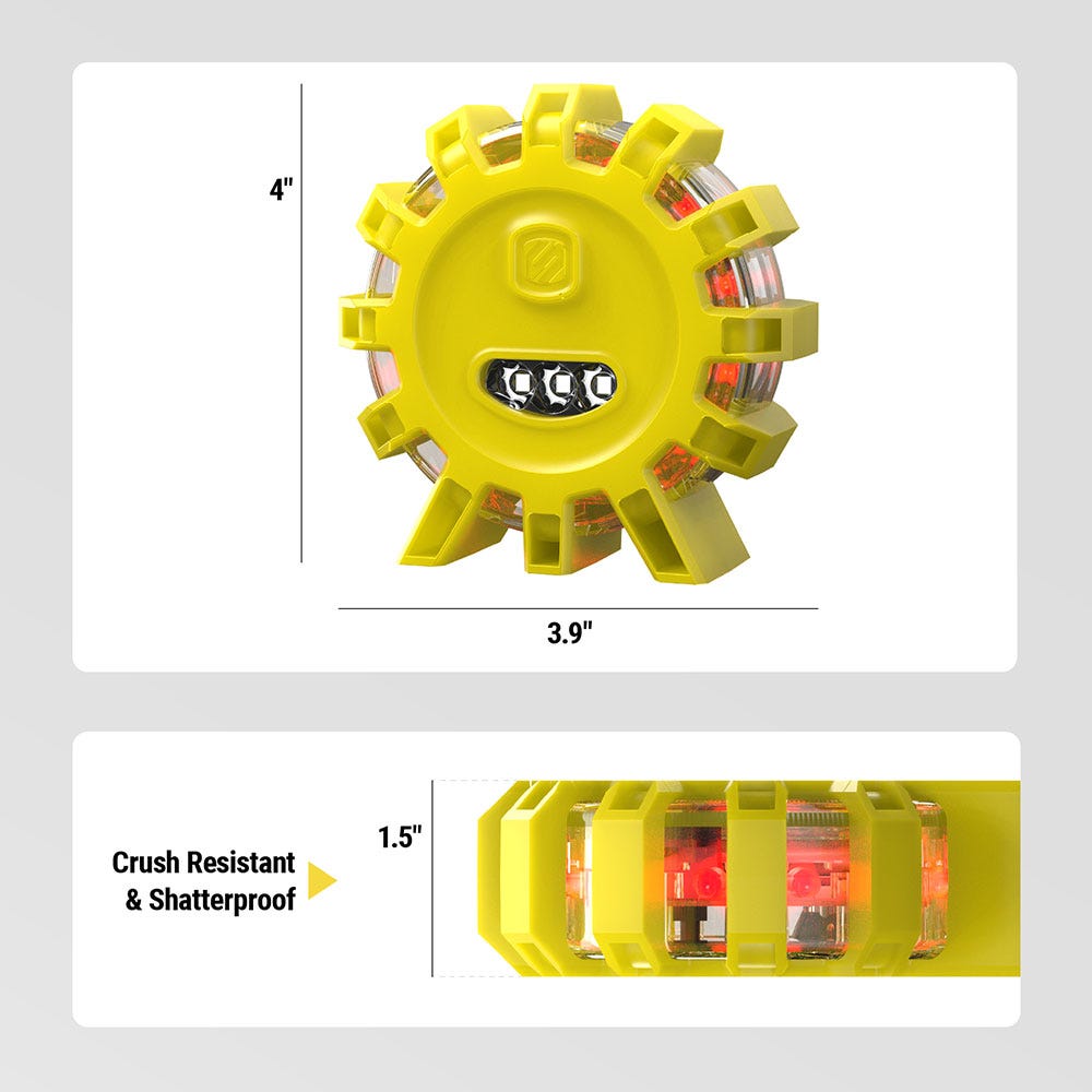 Measures: 4 inches x 3.9 inches  by 1.5 inches. Crush resistant and shatterproof