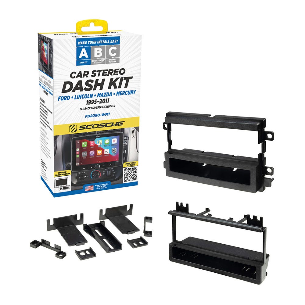 Scosche Single DIN Dash Kit & Pocket Compatible with 1995-2011 Ford/Lincoln/Mazda/Mercury FD2080-WM1
