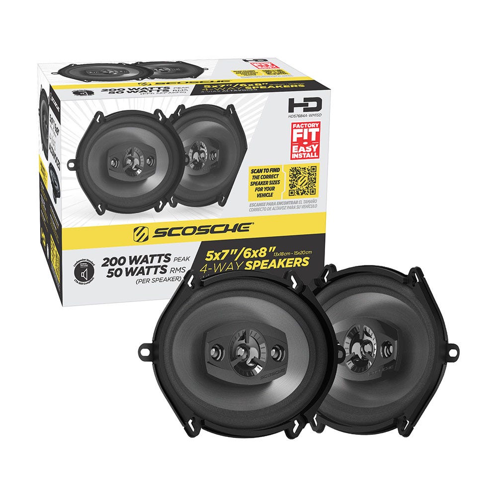 Scosche 5x7"/6"x8" 4-Way Car Audio Speaker Pair 200W Peak Power Precision HD Sound  HD57684A-WM1SD"