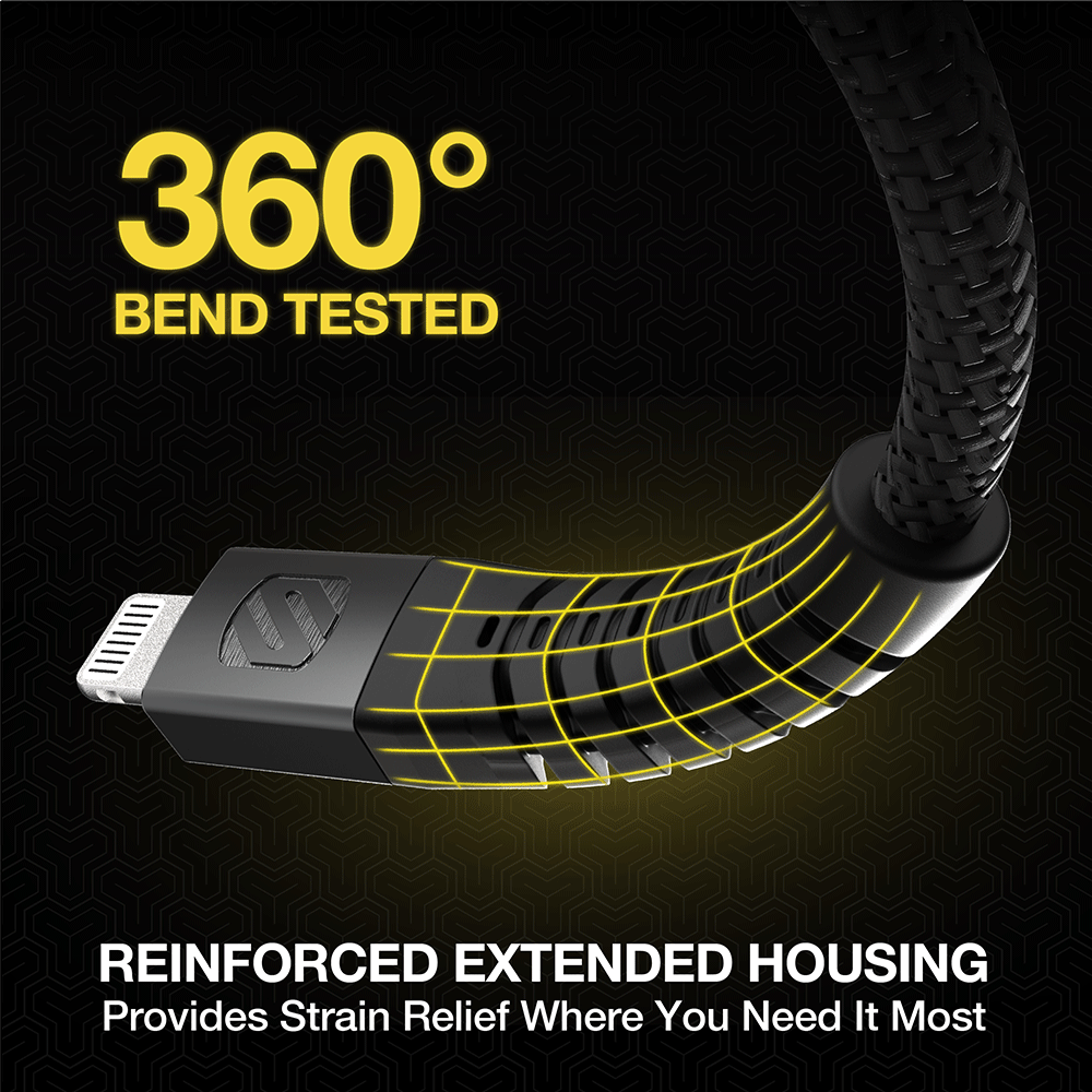 360 degree bend tested. Reinforced extended housing provides strain relief where you need it most.