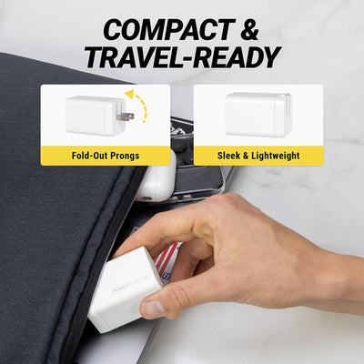 Compact and travel-ready. Fold-out prongs. Sleek and lightweight.