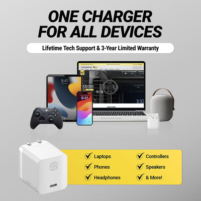 One charger for all devices. Lifetime tech support and 3-year limited warranty. Laptops  phones  headphones  controllers  speakers and more!
