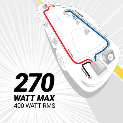 270 Watt Max   400 Watt RMS. Diagram of Battery  In-Line fuse holder  power wire  ground wire  AMP  SUB  Audio cable  Turn-on wire to head unit