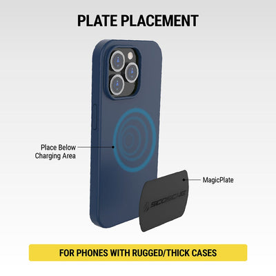 Plate Placement: Place below charging area for phones with rugged/thick cases