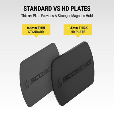Standard vs HD plates. Thicker plate provides a stronger magnetic hold: 0.4mm thin/standard  1.5mm thick HD plate