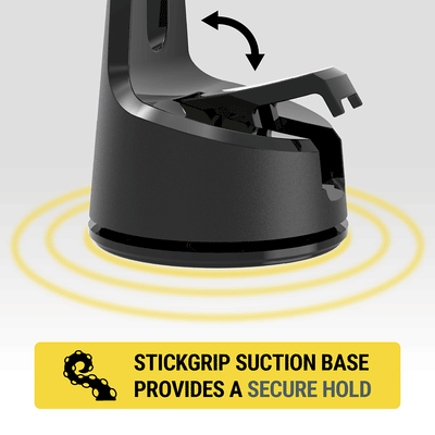 Stickgrip suction base provides a secure hold.