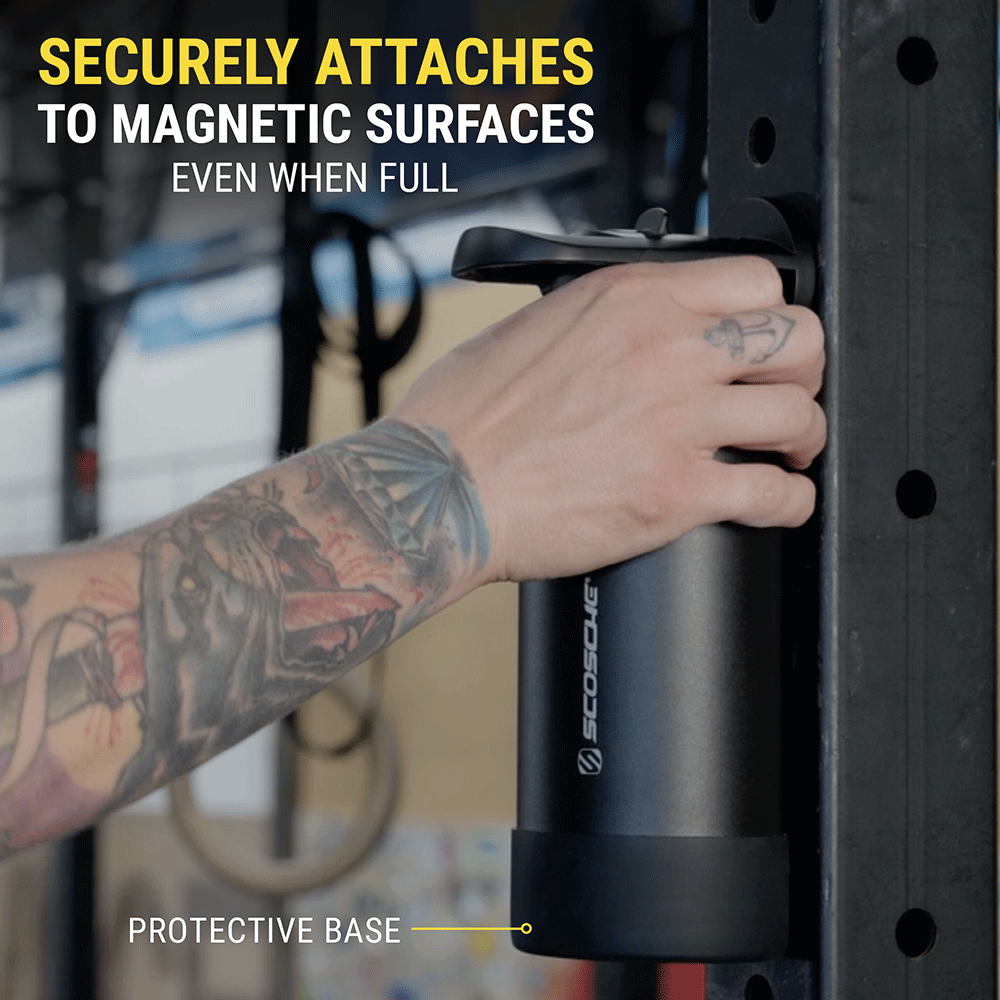 Securely attaches to magnetic surfaces even when full. Features protective base.