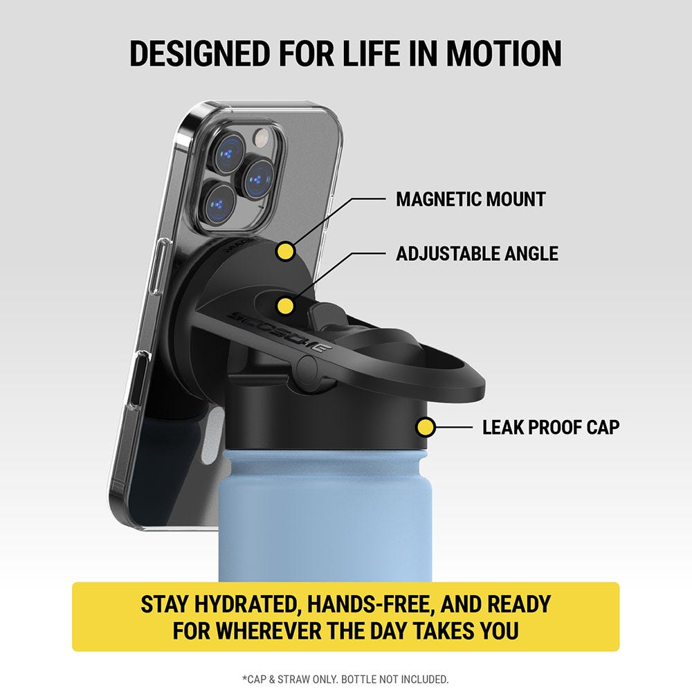 Designed for life in motion: Magnetic Mount  Adjustable Angle  Leak Proof Cap. Stay hydrated  hands-free  and ready for wherever the day takes you. Cap and straw only  bottle not included