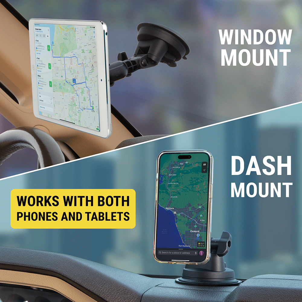Works with both phones and tablets: window mount  dash mount