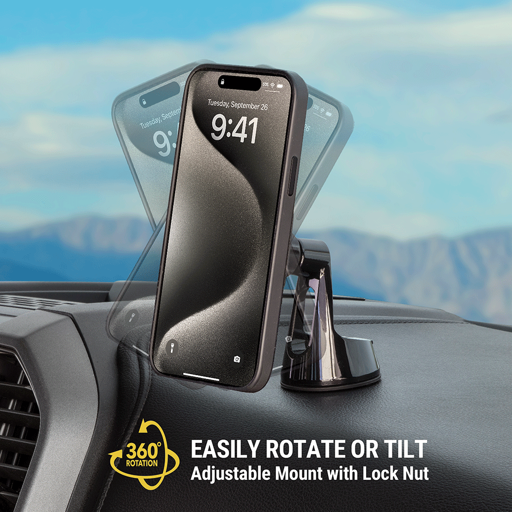 Easily rotate or tilt. Adjustable mount with lock nut.