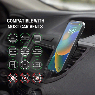 Compatible with most horizontal or vertical car vents  but not circular