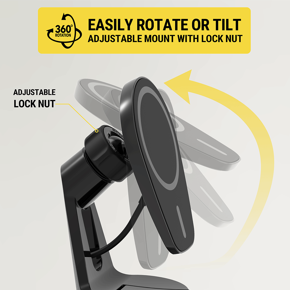 Easily rotate or tilt adjustable mount with lock nut. Adjustable lock nut.